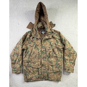 VTG Woolrich Frogskin Camo Hunting Jacket Thinsulate Hooded Made In USA Mens L